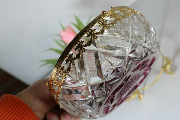 vintage french crystal glass amethyst colour ashtray