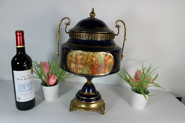 large limoges cobalt blue porcelain centerpiece bowl lidded romantic decor