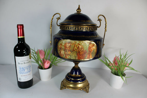 large limoges cobalt blue porcelain centerpiece bowl lidded romantic decor