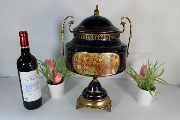 large limoges cobalt blue porcelain centerpiece bowl lidded romantic decor