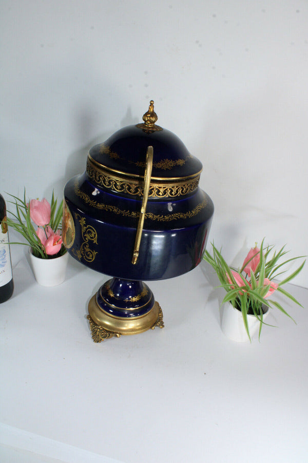 large limoges cobalt blue porcelain centerpiece bowl lidded romantic decor