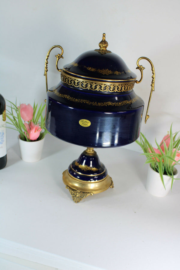 large limoges cobalt blue porcelain centerpiece bowl lidded romantic decor