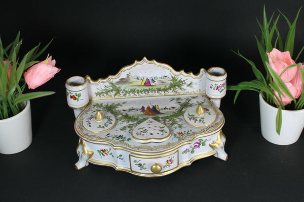 Antique Sceaux paris porcelain faience marked 20thc inkwell hand paint rare
