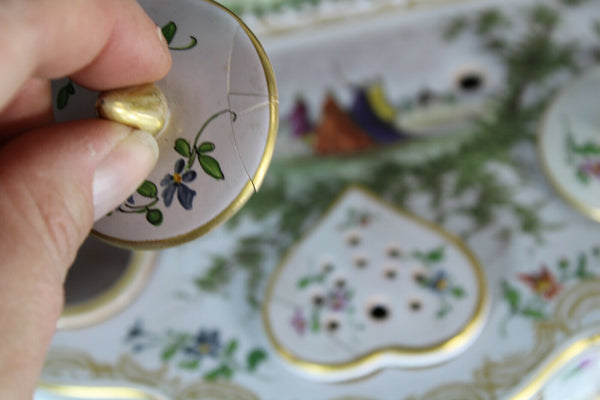 Antique Sceaux paris porcelain faience marked 20thc inkwell hand paint rare