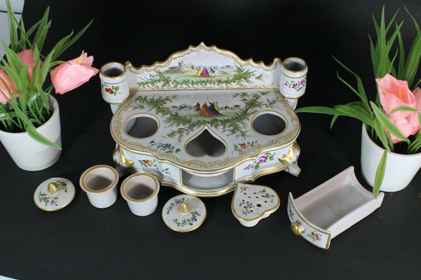 Antique Sceaux paris porcelain faience marked 20thc inkwell hand paint rare