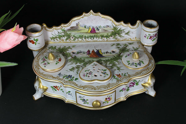 Antique Sceaux paris porcelain faience marked 20thc inkwell hand paint rare