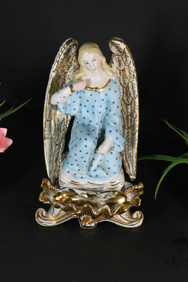 Antique French vieux paris porcelain angel holy water font marked JP