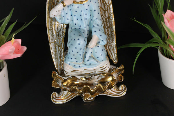 Antique French vieux paris porcelain angel holy water font marked JP