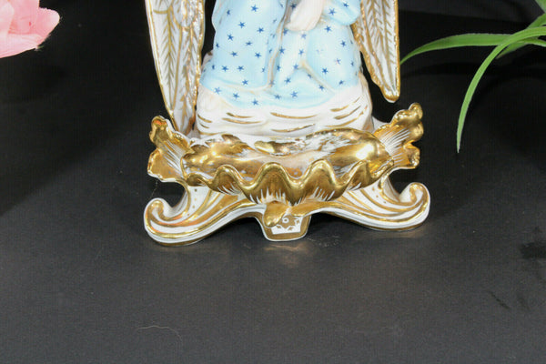 Antique French vieux paris porcelain angel holy water font marked JP