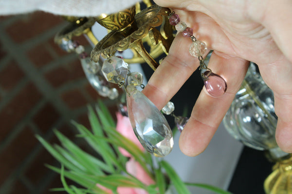 pair antique metal glass dragon griffin candelabras candle holders rare