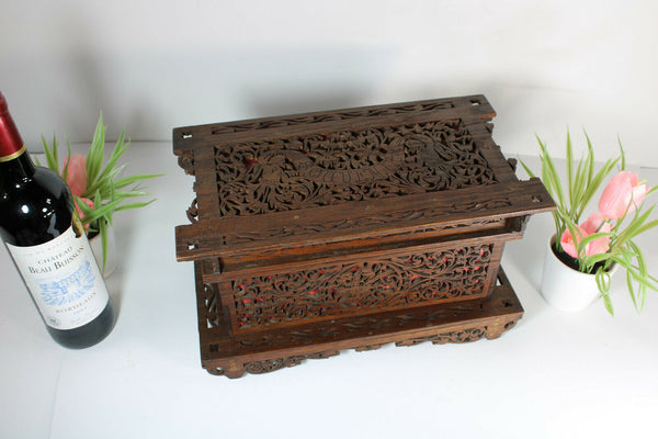 Gorgeous french wood cut cherub putti birds box jewelry mirror 1960