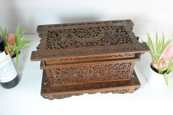 Gorgeous french wood cut cherub putti birds box jewelry mirror 1960