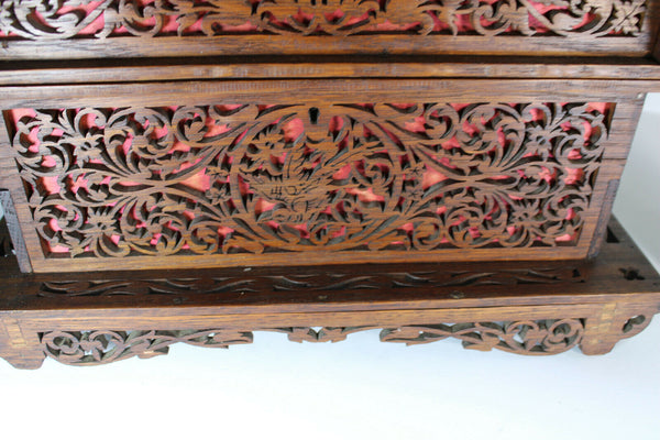 Gorgeous french wood cut cherub putti birds box jewelry mirror 1960