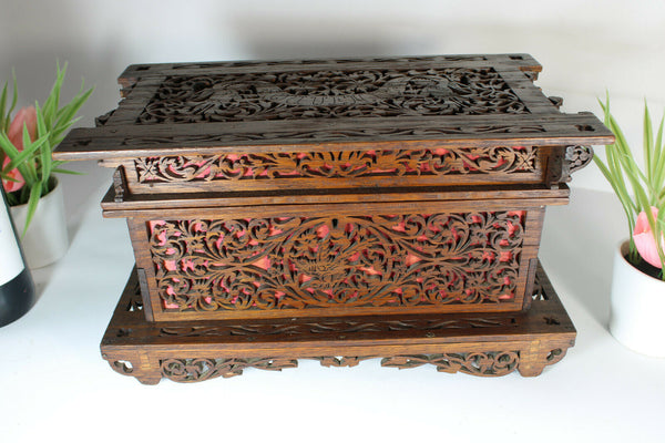 Gorgeous french wood cut cherub putti birds box jewelry mirror 1960