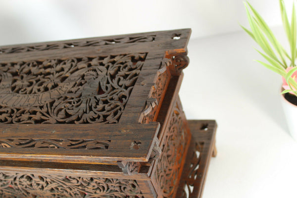 Gorgeous french wood cut cherub putti birds box jewelry mirror 1960