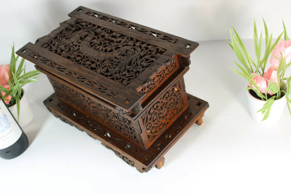 Gorgeous french wood cut cherub putti birds box jewelry mirror 1960