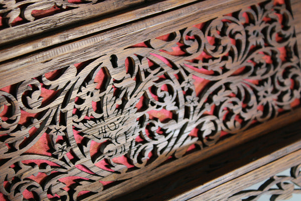 Gorgeous french wood cut cherub putti birds box jewelry mirror 1960