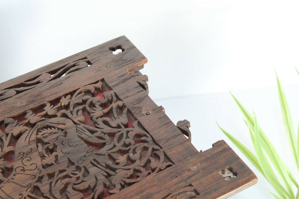 Gorgeous french wood cut cherub putti birds box jewelry mirror 1960