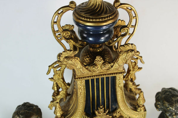 Vintage bronze faun cherub figurine mantel clock imperial FHS movement