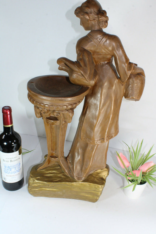 XL antique  art deco statue sculpture lady water source ram heads 1930s