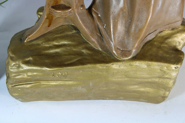 XL antique  art deco statue sculpture lady water source ram heads 1930s