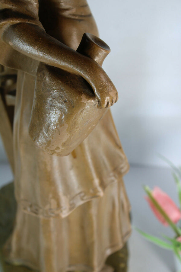 XL antique  art deco statue sculpture lady water source ram heads 1930s