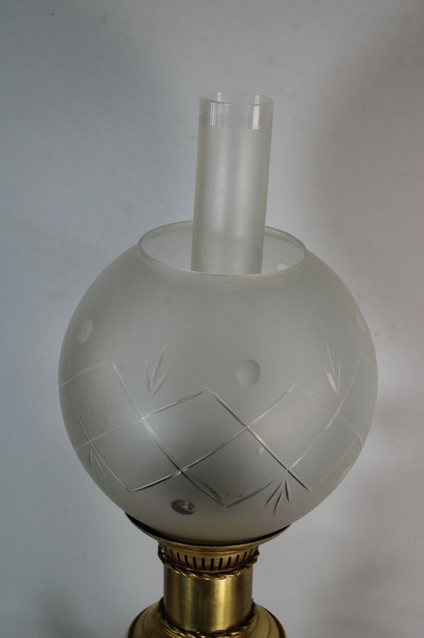 Limoges Table lamp lion head vintage victorian scene glass globe shade