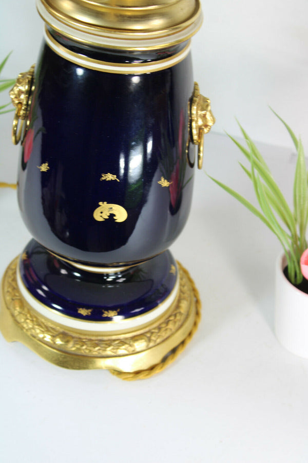 Limoges Table lamp lion head vintage victorian scene glass globe shade