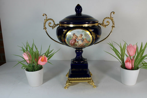 Limoges porcelain centerpiece lidded bowl victorian scene vase