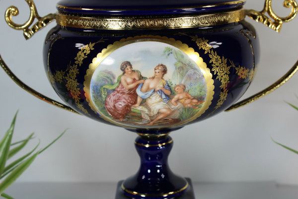 Limoges porcelain centerpiece lidded bowl victorian scene vase
