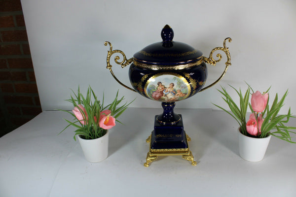 Limoges porcelain centerpiece lidded bowl victorian scene vase