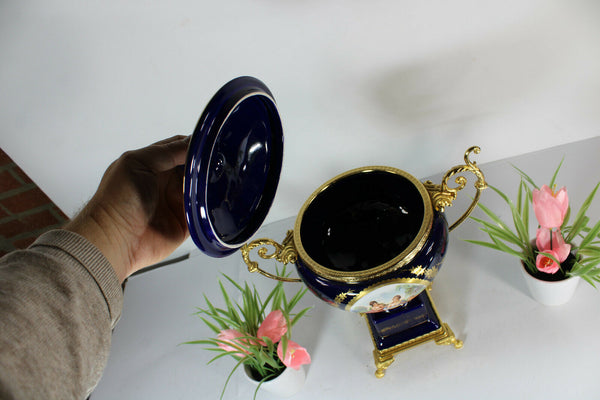 Limoges porcelain centerpiece lidded bowl victorian scene vase