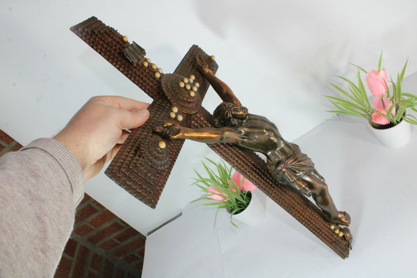 Tramp Art crucifix antique large religious