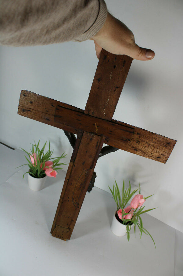 Tramp Art crucifix antique large religious