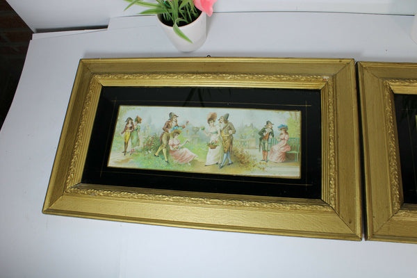 PAIR antique Victorian print paintings Framed 19thc