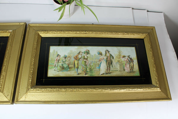 PAIR antique Victorian print paintings Framed 19thc