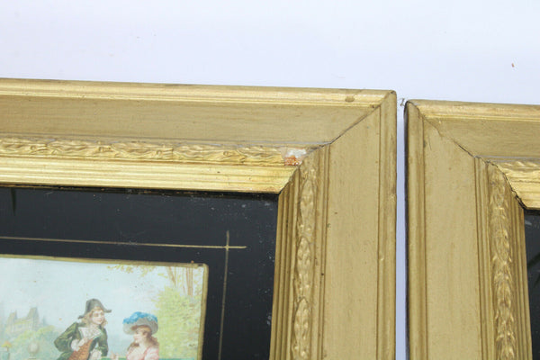PAIR antique Victorian print paintings Framed 19thc