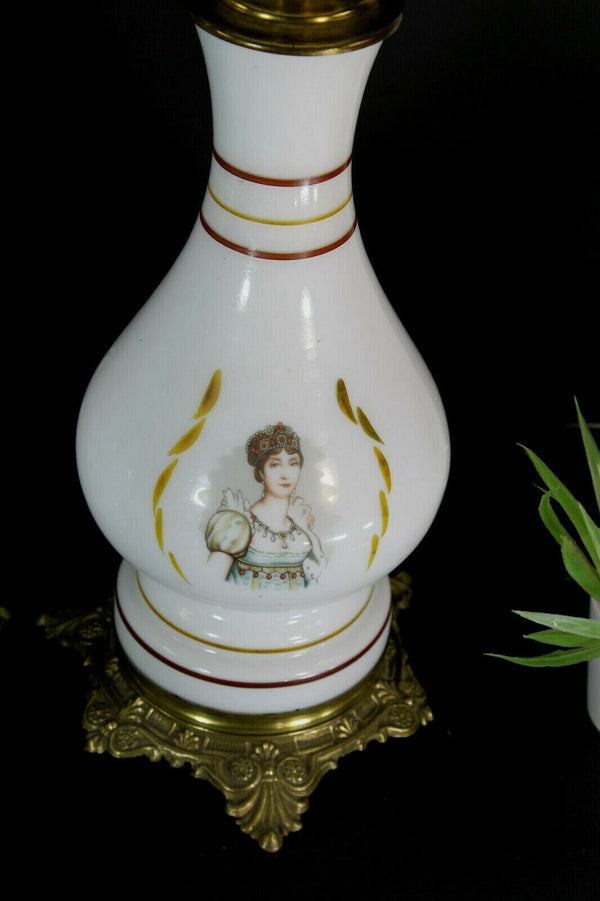 PAIR opaline white napoleon josephine portrait oil petrol lamps