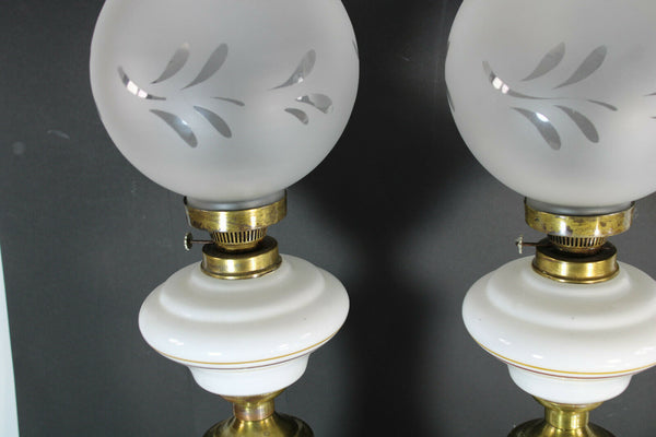 PAIR opaline white napoleon josephine portrait oil petrol lamps