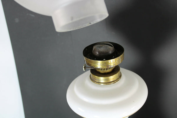 PAIR opaline white napoleon josephine portrait oil petrol lamps