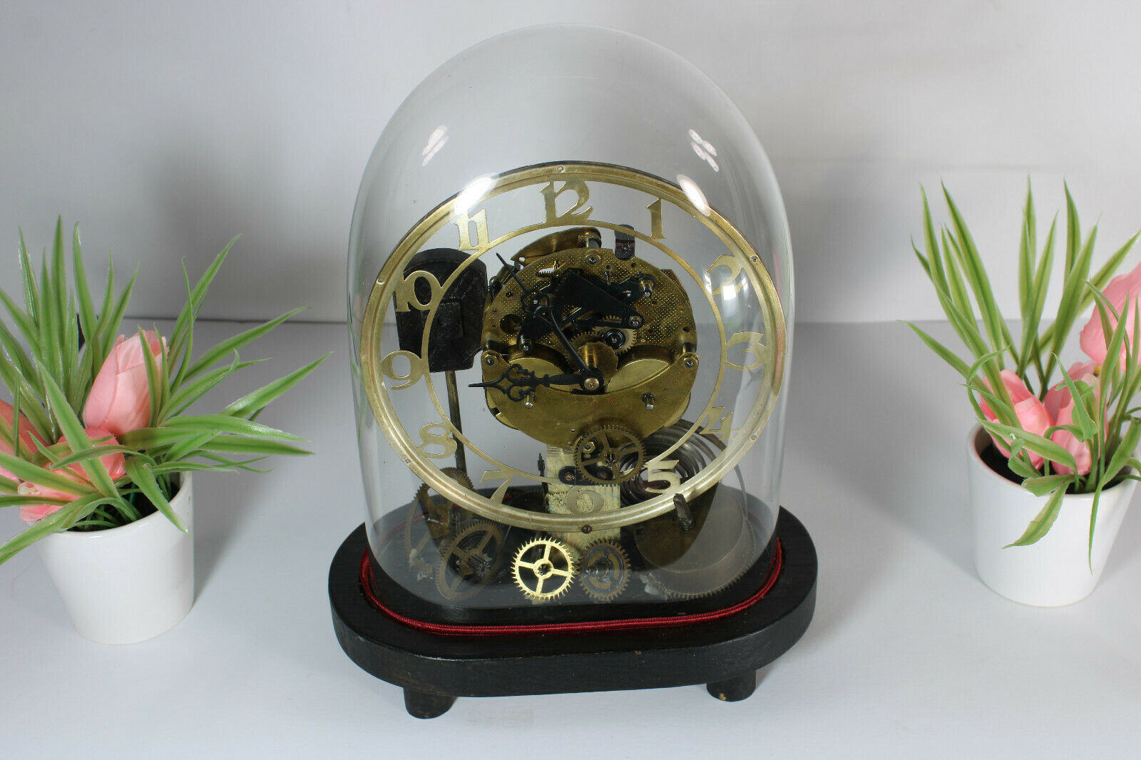 Steampunk skeleton vintage table clock hand made under globe dome glass rare