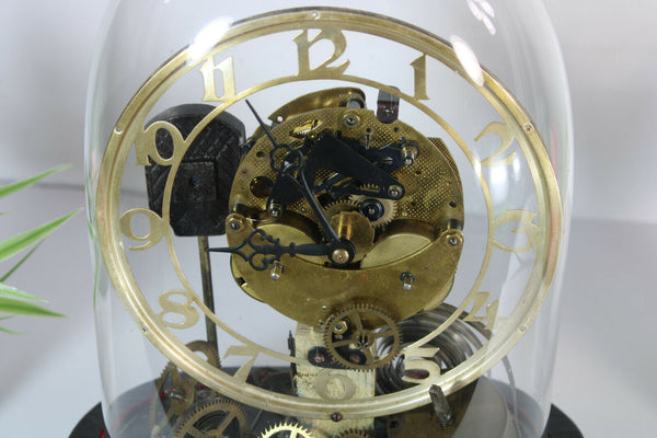 Steampunk skeleton vintage table clock hand made under globe dome glass rare