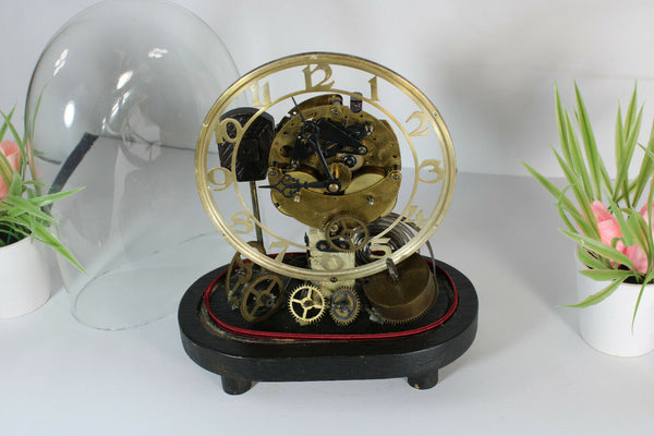 Steampunk skeleton vintage table clock hand made under globe dome glass rare
