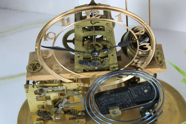 Steampunk skeleton vintage table clock hand made under globe dome glass rare