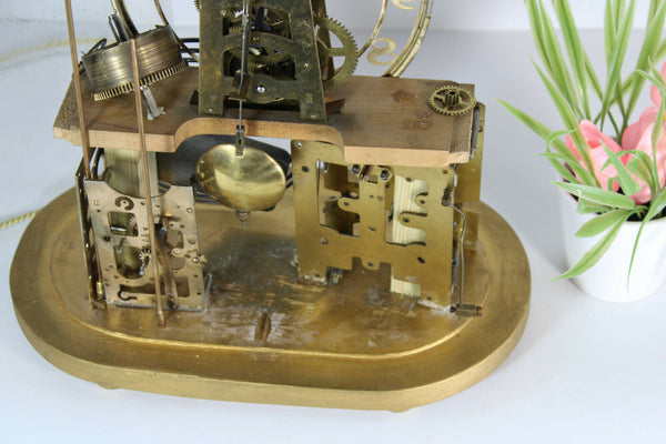 Steampunk skeleton vintage table clock hand made under globe dome glass rare