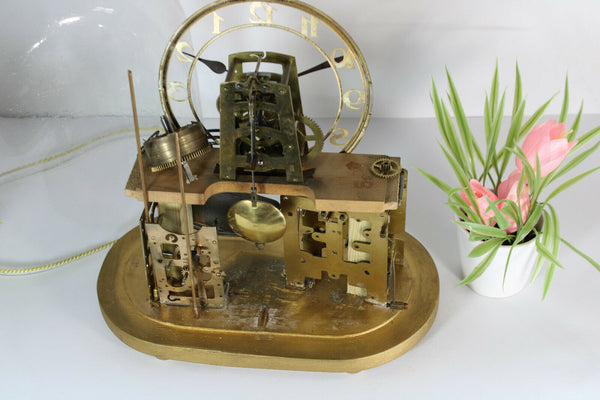 Steampunk skeleton vintage table clock hand made under globe dome glass rare