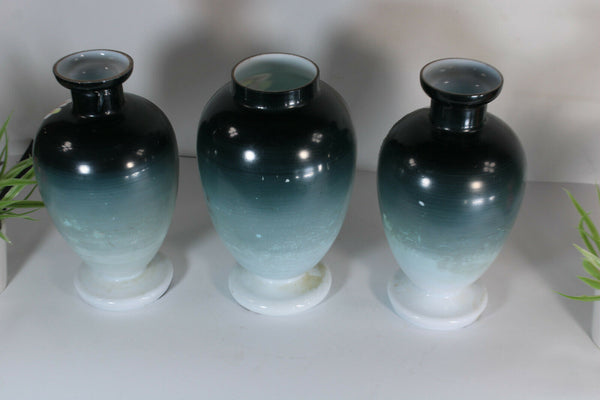 set 3 Opaline glass Enamel kittens cats Scene cute romantic mantel vases