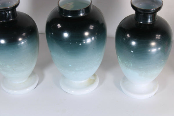 set 3 Opaline glass Enamel kittens cats Scene cute romantic mantel vases