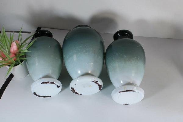 set 3 Opaline glass Enamel kittens cats Scene cute romantic mantel vases