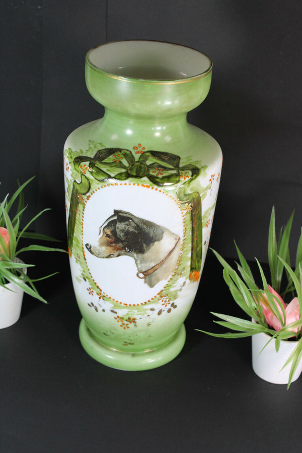 Opaline DOG PORtrait opaline glass Vase enamel